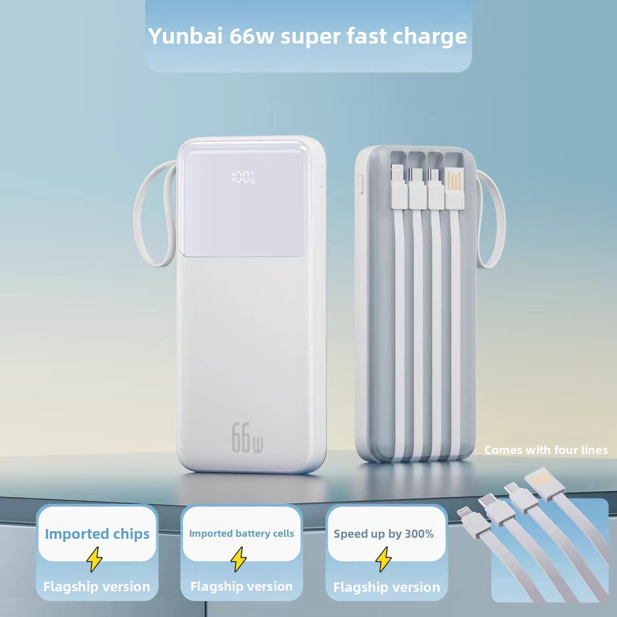Portable Power Bank with Built-in Cable